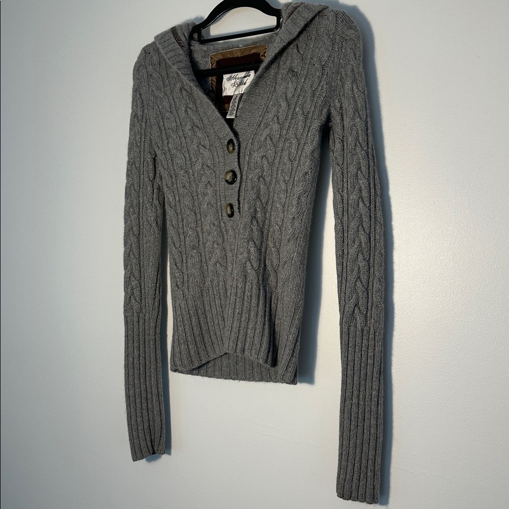 Vintage Y2K Abercrombie Wool/Cashmere/Rabbit Gray Cable Knit Cardigan - Picture 7 of 7